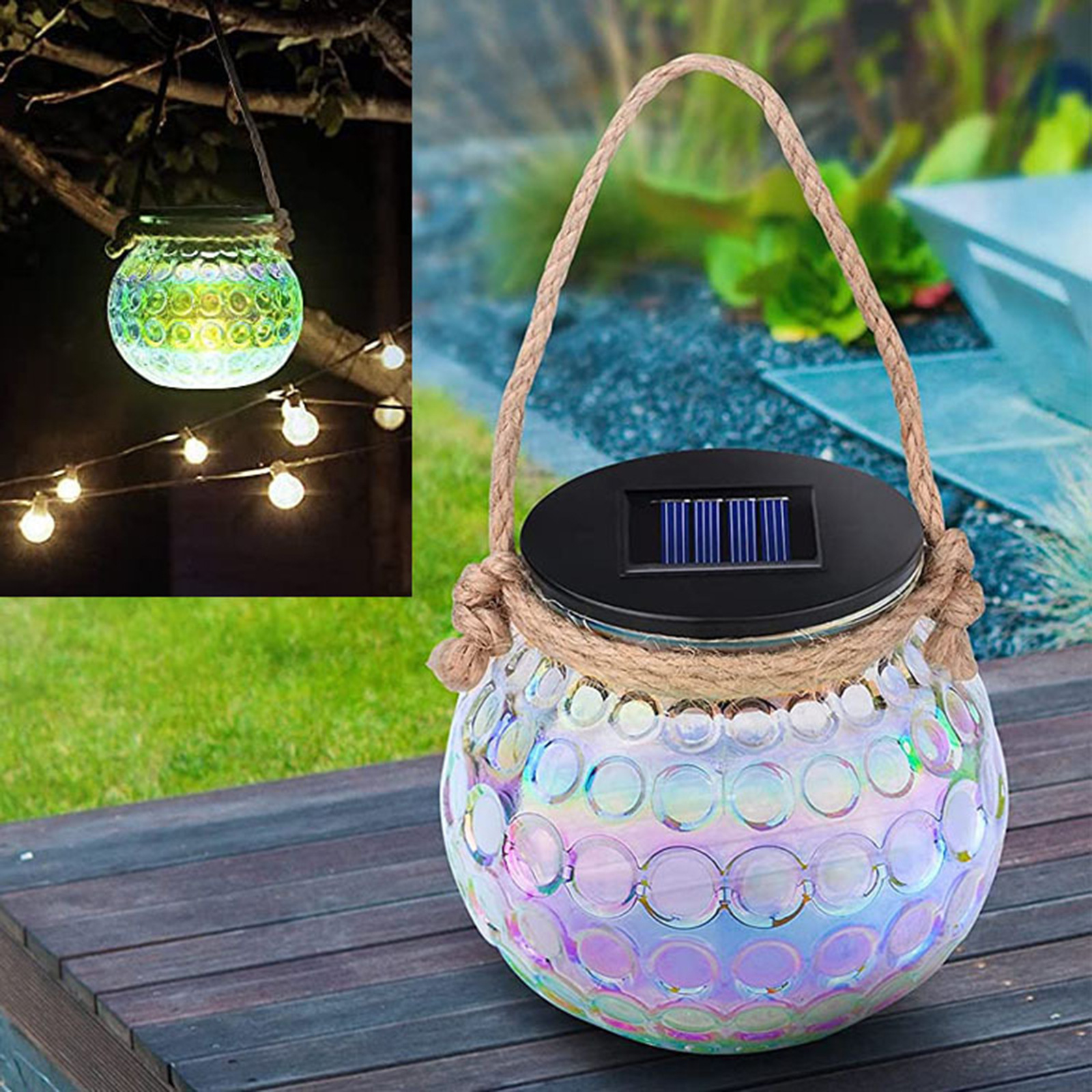 led solar glass lights, cross-border Mason can lights, outdoor courtyard decorative light and shadow hanging lights, solar lights pic 2
