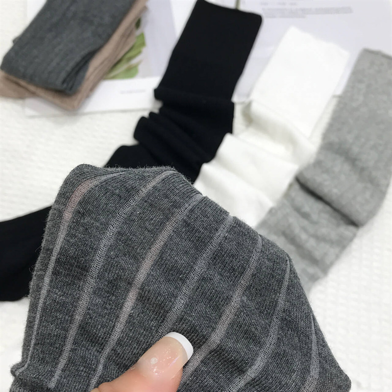 诸暨2024春夏新款超薄透气堆堆袜纯色竖条长袜学院风过膝袜女袜子详情11