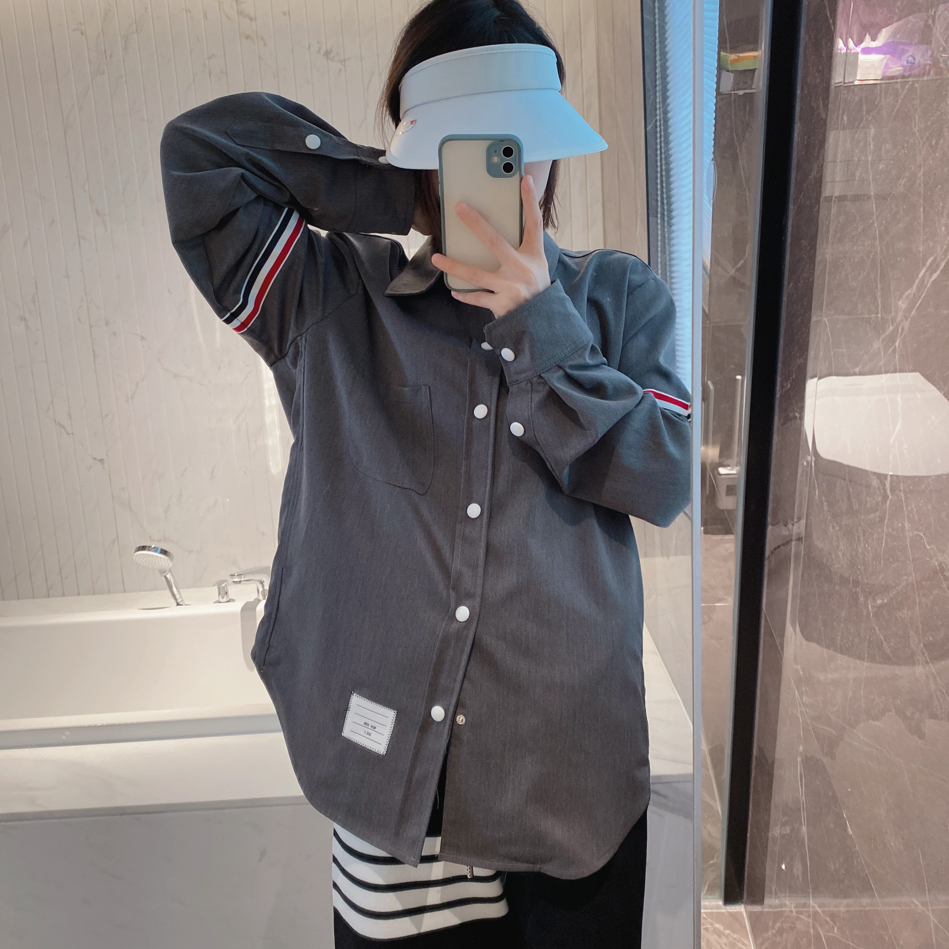 TB casual trendy brand poplin slim-fit solid white shirts for men and women, Oxford fabric shirts for women with long sleeves pic 7