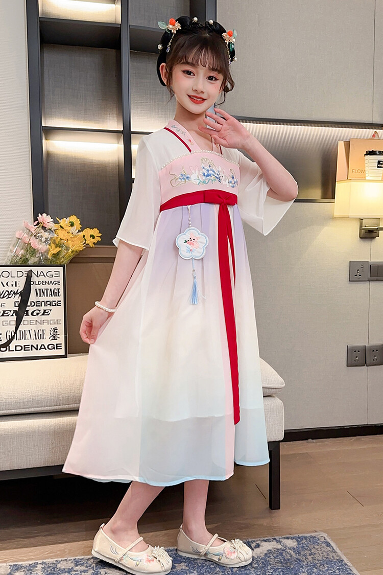 汉服女童春薄款中国风襦裙连衣裙古装超仙春季小女孩儿童唐装批发详情4