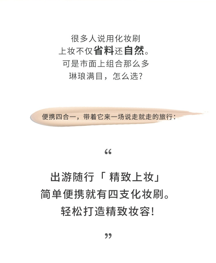 便携迷你美妆刷子套装 四合一旅行装 软毛眼影刷腮红刷小套装 配赠口红 妆容随行无压力详情2