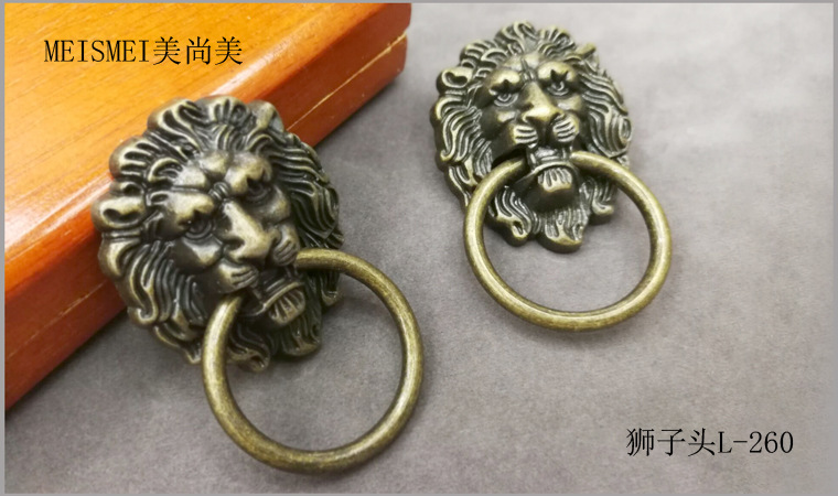 Decorative door knocker with animal head, old-fashioned animal head, retro lion head door knocker, blue and red ancient copper handle, Chinese qilin from the Ming and Qing dynasties pic 5