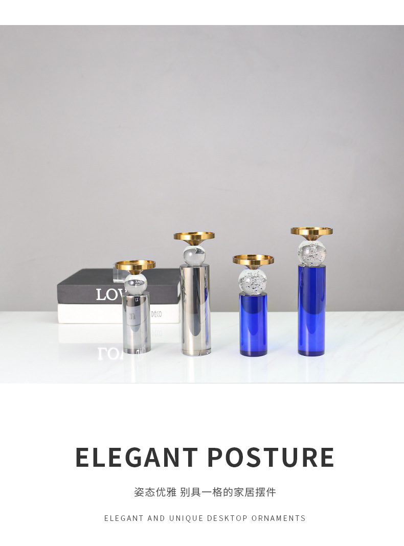 Modern and simple home furnishings, grey and blue crystal candlesticks, creative geometric decorative items, dining table decoration items pic 27