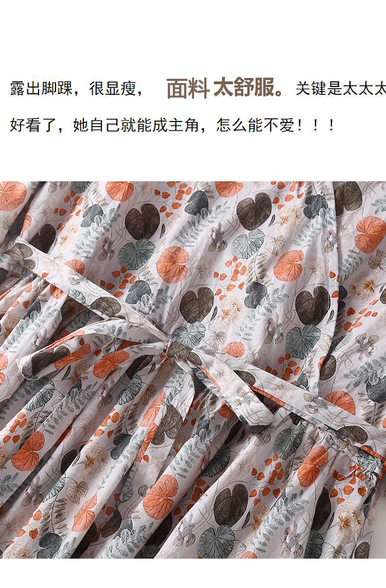 复古森系棉麻小碎花连衣裙女夏季宽松大码显瘦V领高腰大摆长裙子详情4