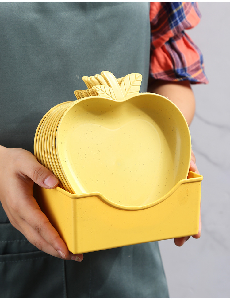 Wheat straw creative apple plates, household plastic fruit dessert, nut and vegetable plates, gift wholesale pic 16