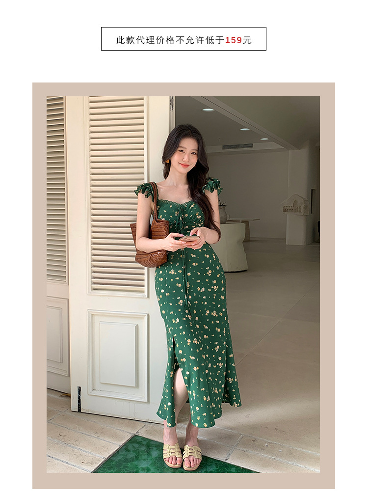 秀熙熙十三行2024夏季新款气质印花复古高腰短袖连衣裙女BS88041详情5
