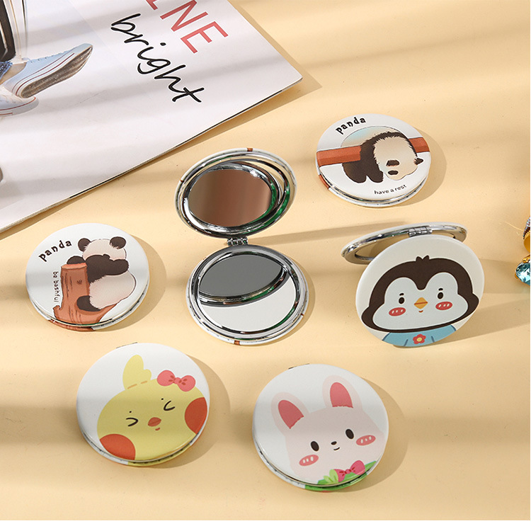 卡通PU双面镜圆形迷你镜子化妆镜随身包包便携学生女折叠小镜子详情8