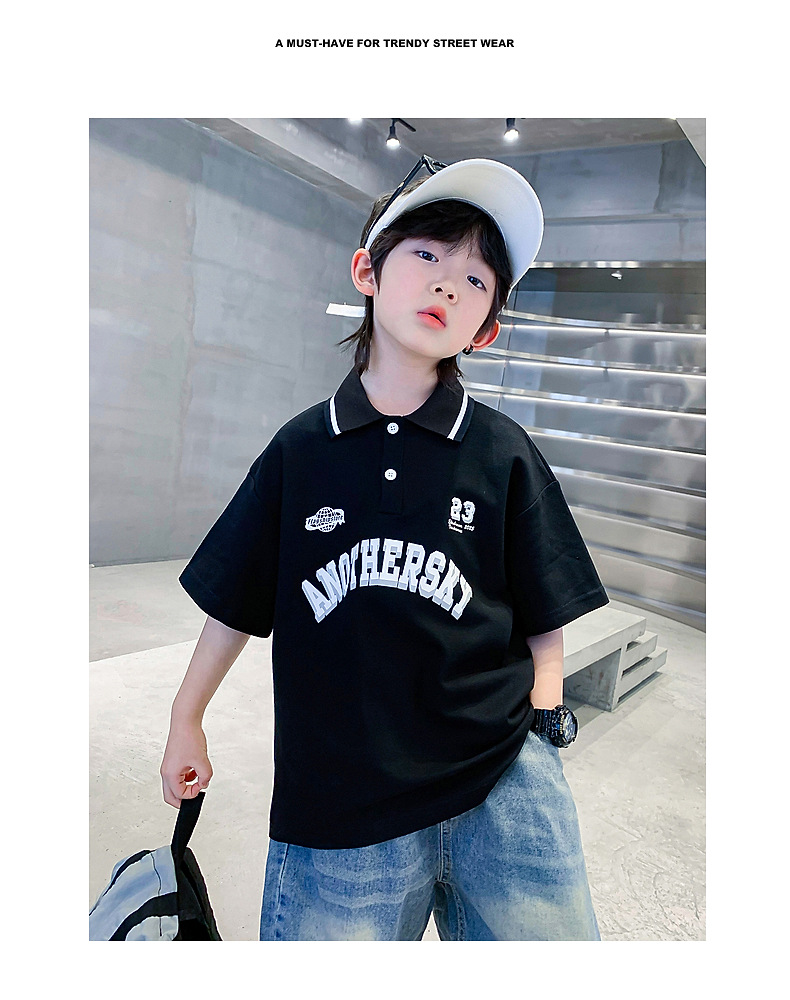 男大童夏季Polo衫运动短袖T恤2025新款儿童男孩夏装半袖冰感上衣详情2