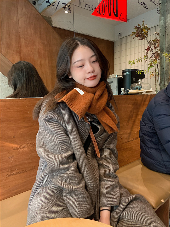 韩版ins保暖纯色围巾女秋冬季百搭时尚学生针织小围脖男新款毛线详情16