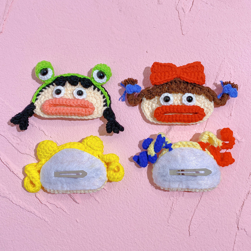 纯手工钩织毛线发夹丑萌大嘴妹搞笑发夹刘海夹搞怪发夹香肠嘴发卡详情6