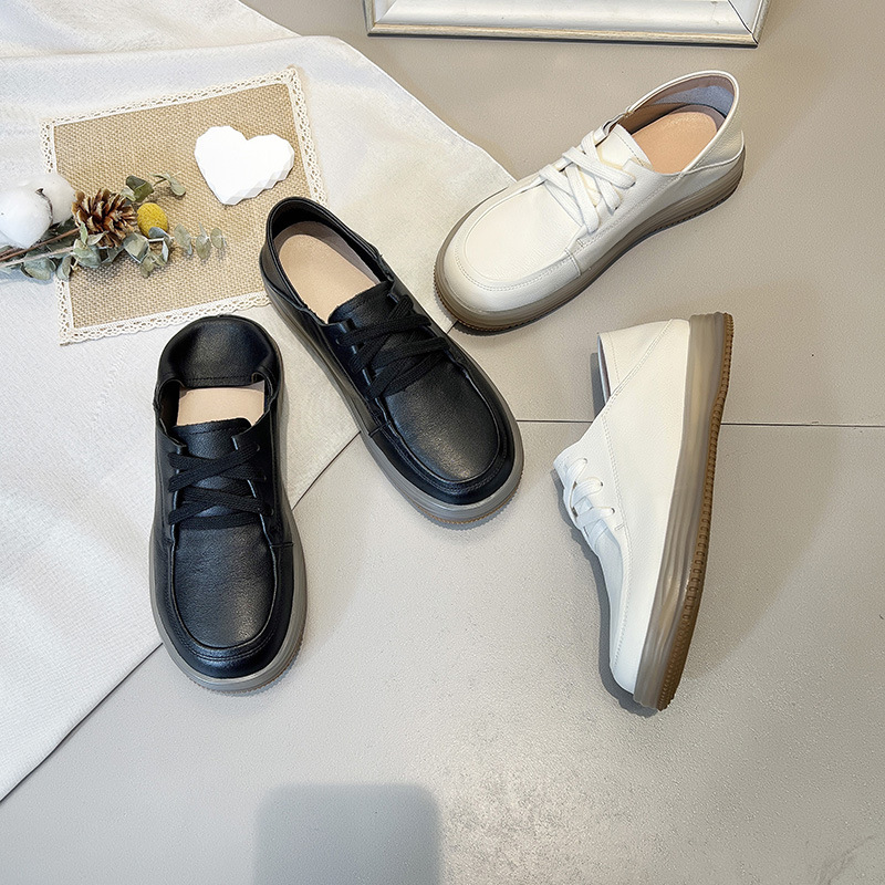 New soft-soled and soft-top loafers, lace-up flat single shoes, casual small leather shoes for women pic 7