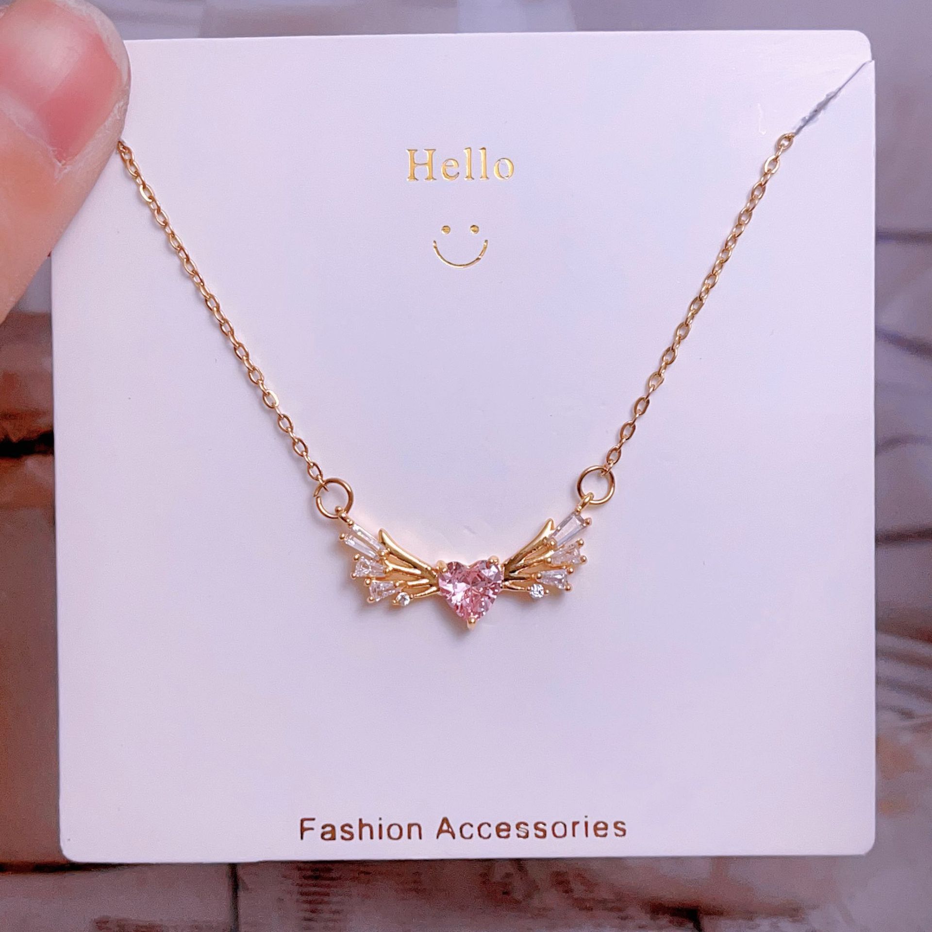 Titanium steel collarbone chain, non-fading wing heart original design, high-end light luxury necklace, direct sales from Yiwu factory pic 11