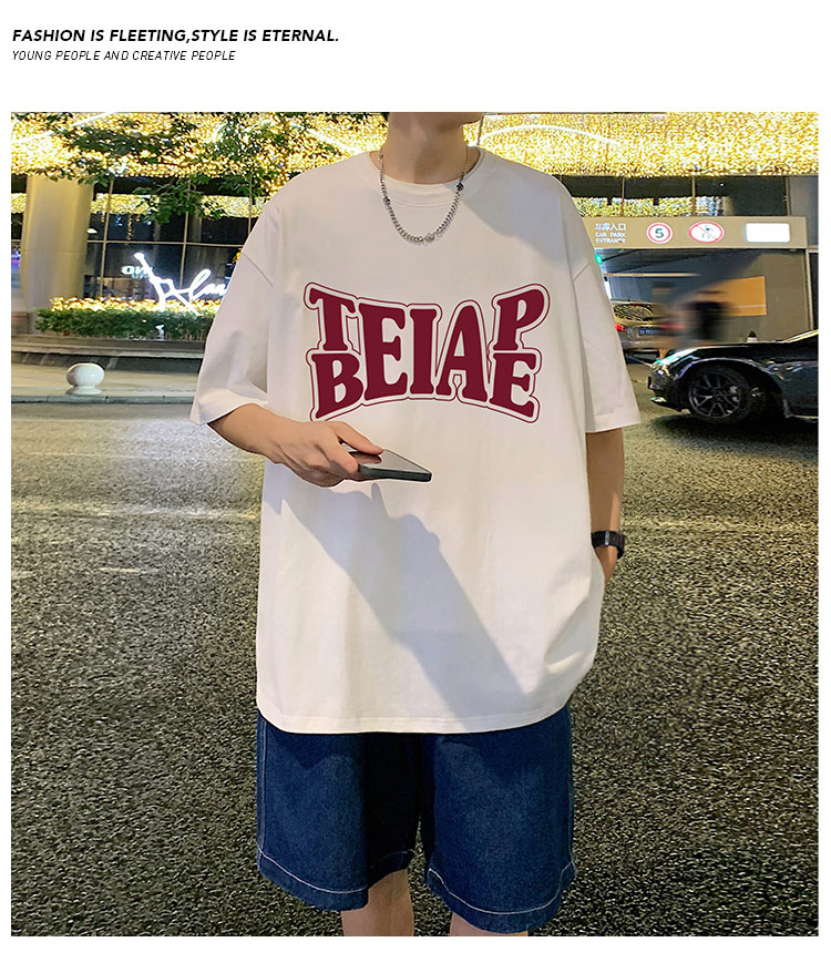 港风复古棉短袖T恤男ins潮牌夏季2024新款男装oversize宽松体恤详情5