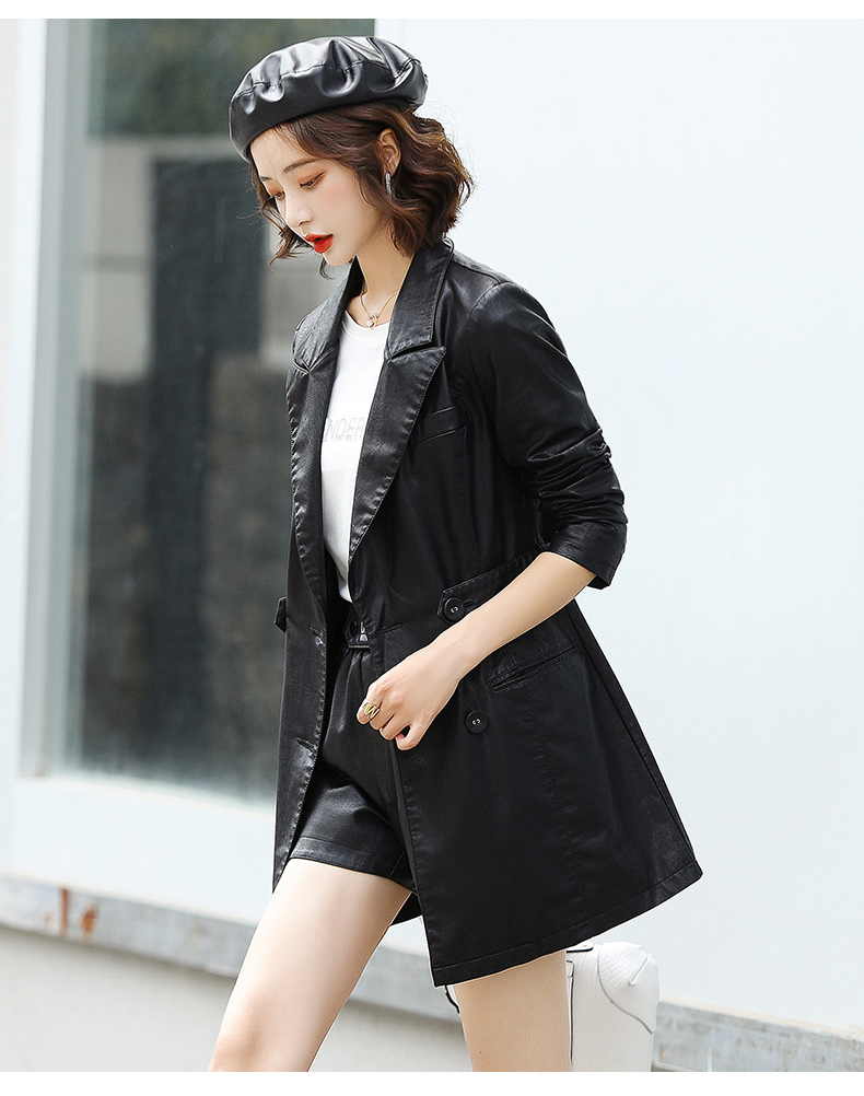 Retro Hong Kong-style casual small suit jacket for women, 2022 Spring and Autumn new Korean-style elegant pu leather suit jacket pic 9