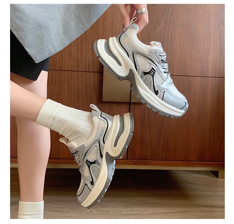单网透气老爹鞋女2024年新款潮牌拼色厚底小个子百搭休闲运动鞋详情11