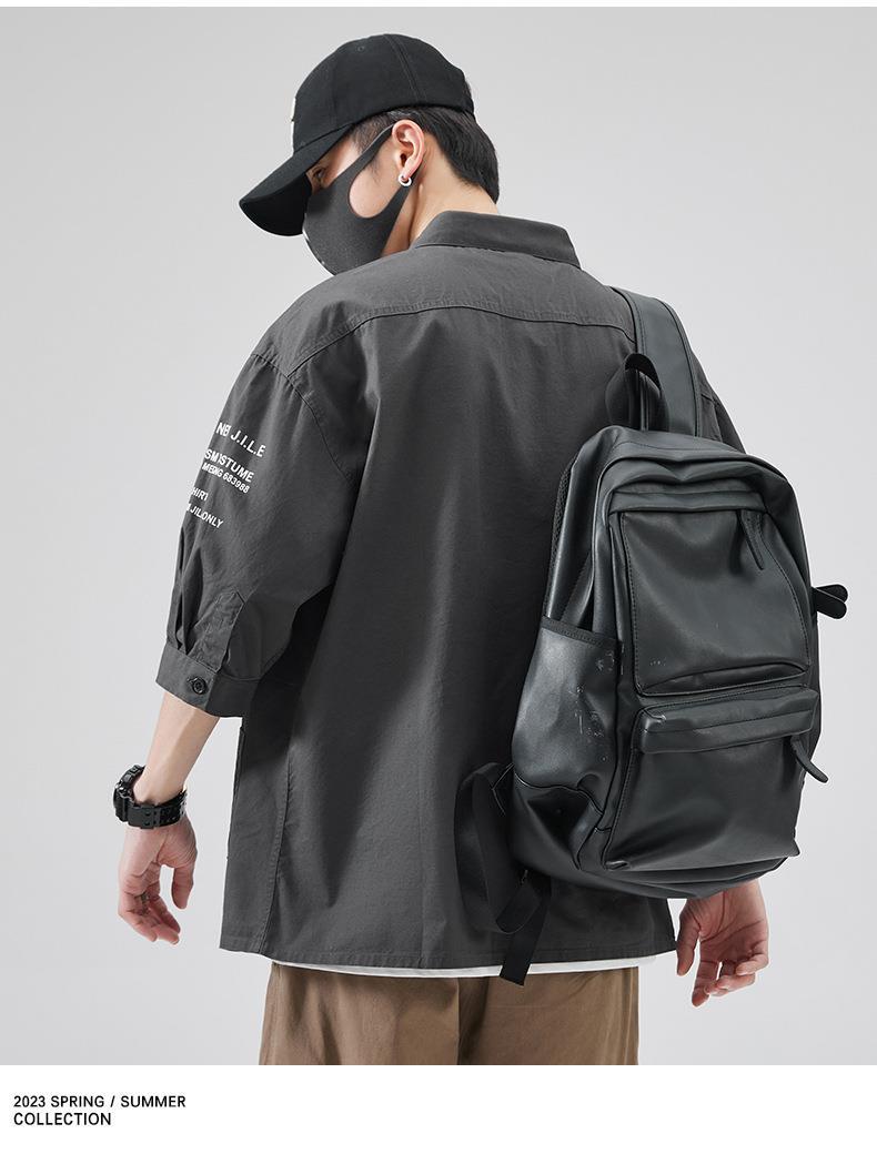 衬衫男士夏装新款韩版帅气潮流短袖衬衣服休闲学生七分袖外套寸衣详情17