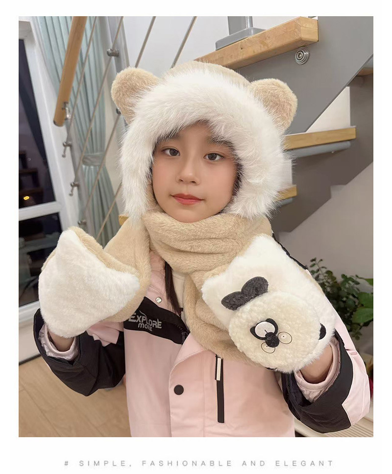 A three-piece set of cute plush hat and scarf for girls in winter 2024, a Korean-style, thickened and fleece one-piece warm hat pic 6