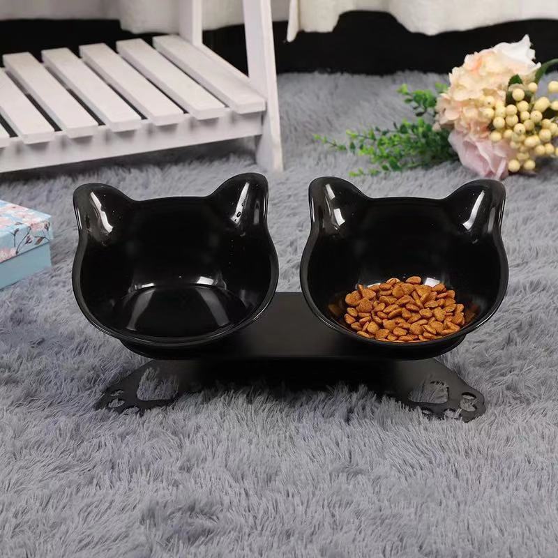 Pet cat and dog food bowl, cat ear and neck guard double bowl, tilted cat and dog food bowl, cat paw bottom double bowl manufacturer wholesale pic 6