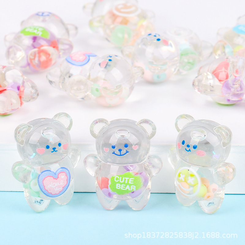 Cartoon transparent bear oil hanging piece, acrylic perforated bead jewelry, diy handcrafted hair clip and hair accessory pic 1