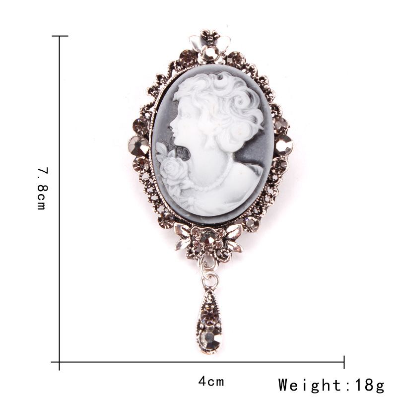 欧美时尚水钻美人头胸针 电镀合金复古胸花女 服装配饰品别针批发详情16