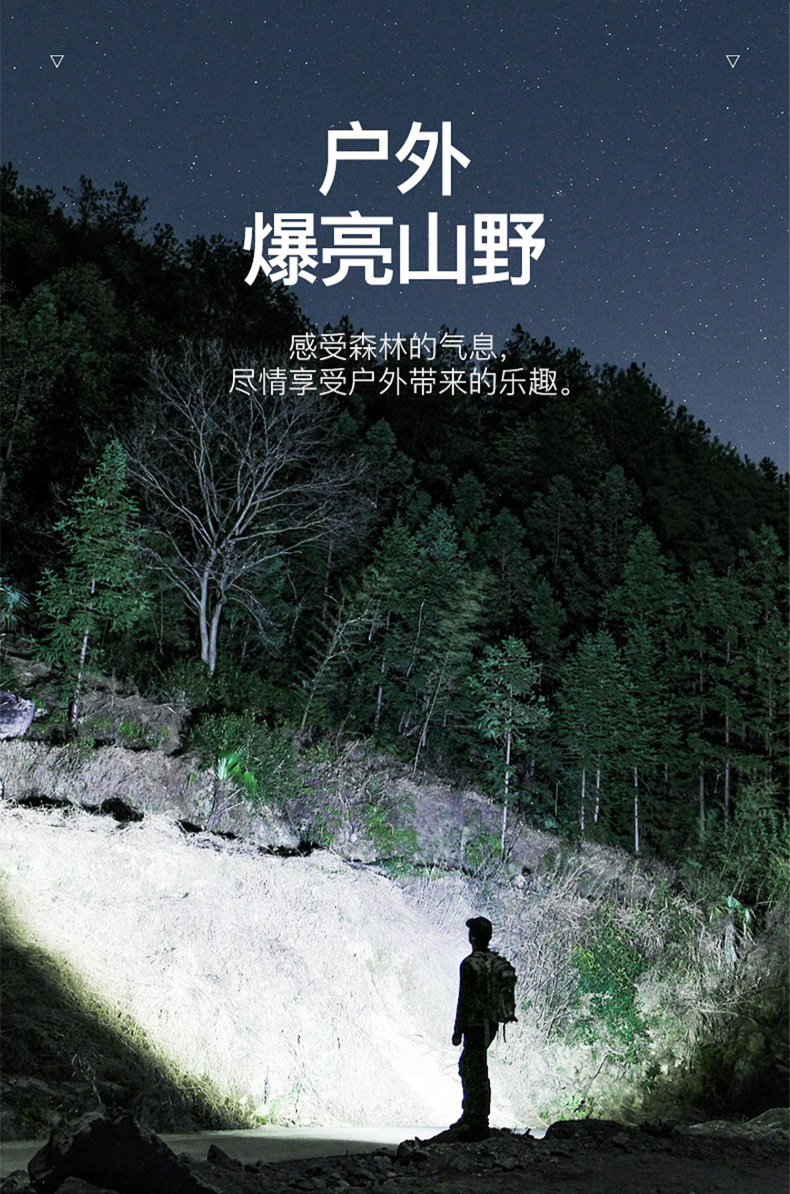 手电筒强光充电远射超亮家用防身户外便携小探照灯led变焦氙气灯详情7