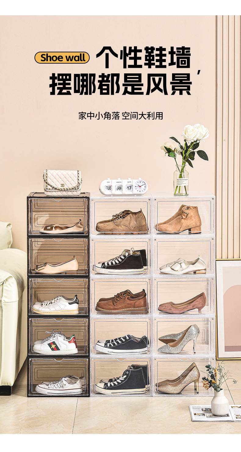 透明鞋盒亚克力鞋盒磁吸开盖侧开们鞋子包包收纳盒AJ球鞋展示架批详情8