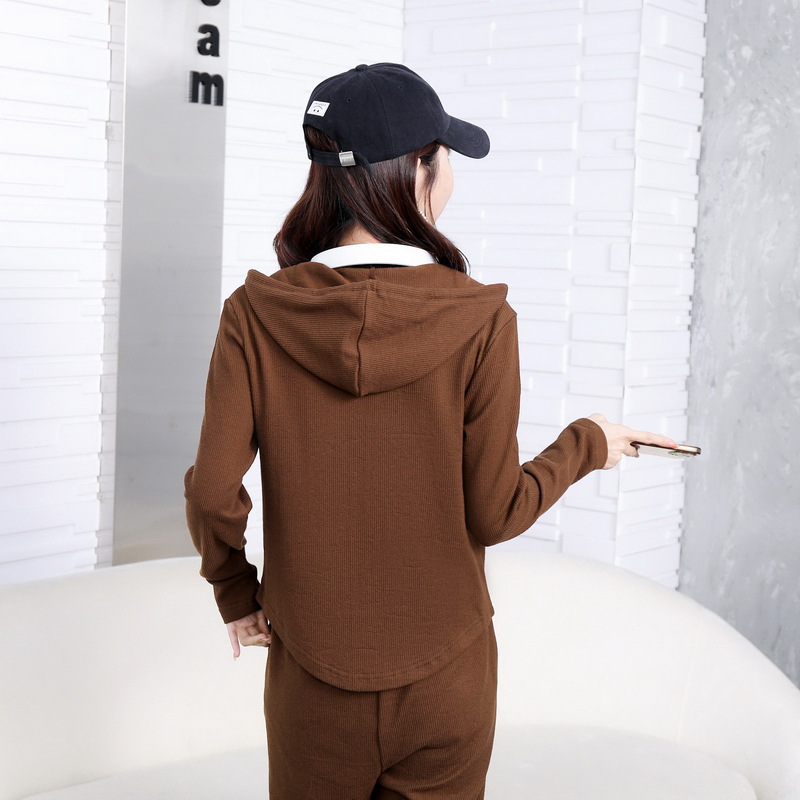 Early spring pure cotton fashionable casual set for women, loose, sporty and slimming straight-leg high-waisted wide-leg pants, zipper hooded jacket pic 47