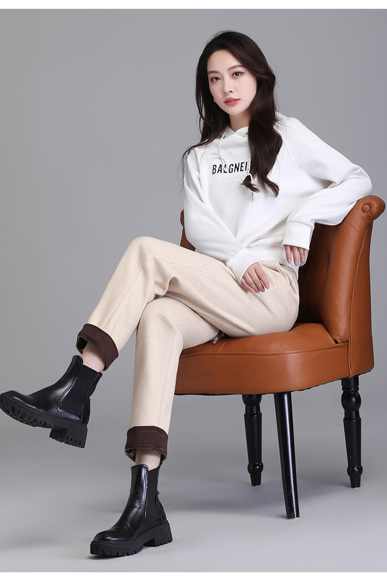 毛呢哈伦裤女秋冬2022高腰宽松显瘦系带加厚九分萝卜休闲小脚裤详情17