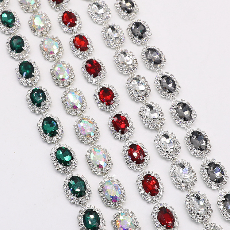 In stock: 10*14 oval glass diamond crystal chain, fancy claw chain, bag strap, welded decorative chain, clothing accessories, welded code chain pic 3