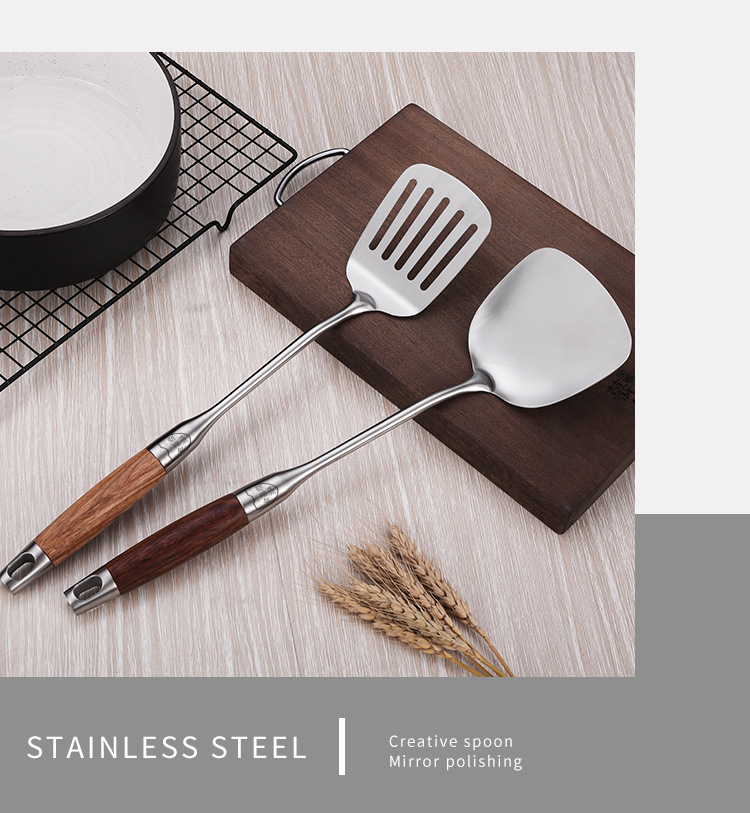 304 stainless steel rosewood handle spatula, cooking spatula, soup spoon, strainer, high-end gift kitchenware seven-piece set pic 16