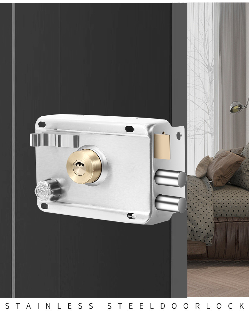 不锈钢外装门锁家用通用型老式防盗大门铁门室内木门宿舍锁具详情12