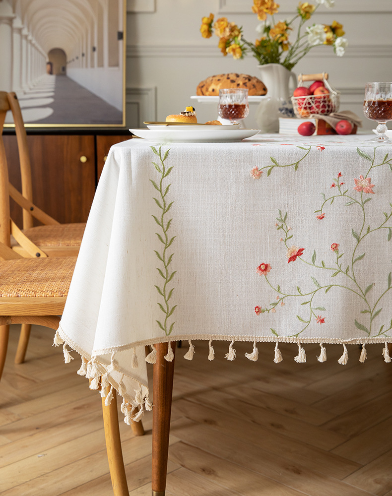 Youzhuo Nordic modern, simple, fashionable, creative, elegant and high-end cotton and linen fabric tablecloths, waterproof embroidered tablecloths, small floral coffee table fabrics, tassel cover fabrics, rectangular tablecloths pic 6