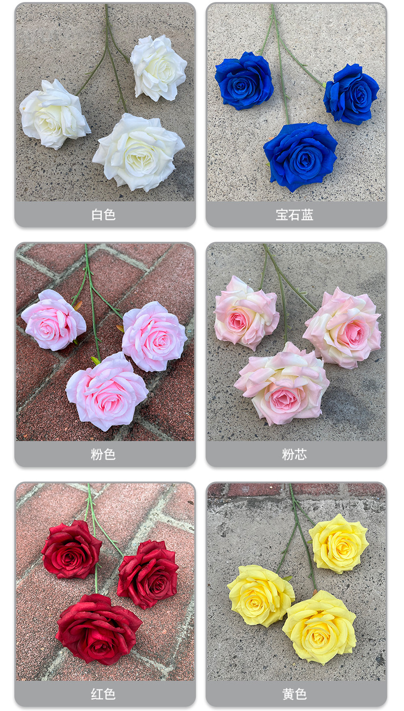 3头钻石玫瑰花仿真假花装饰婚庆婚礼堂路引插花商场瀑布玫瑰造景详情3