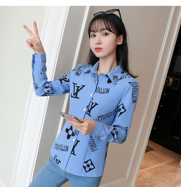 New spring and autumn Korean-style slim-fit shirt for women, long-sleeved printed striped trendy base layer, Hong Kong-style top for women pic 22