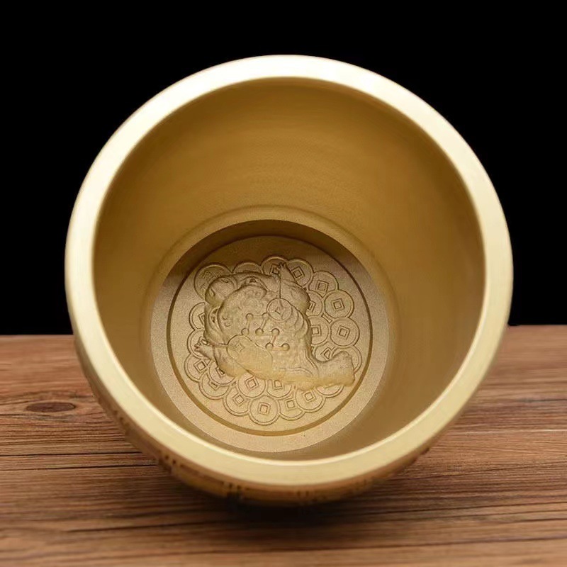 黄铜米缸聚宝盆百福缸纯铜家用家居摆件店铺办公室客厅桌面摆件风详情5