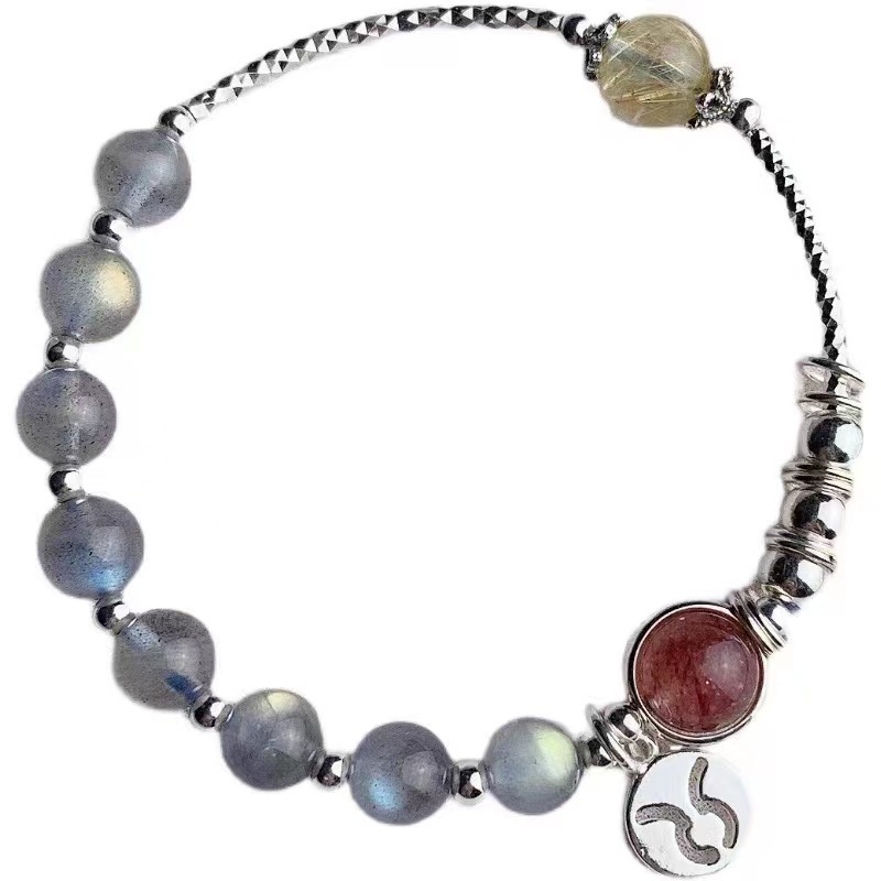 925银十二星座月光石草莓金发晶水晶简约银手链详情14