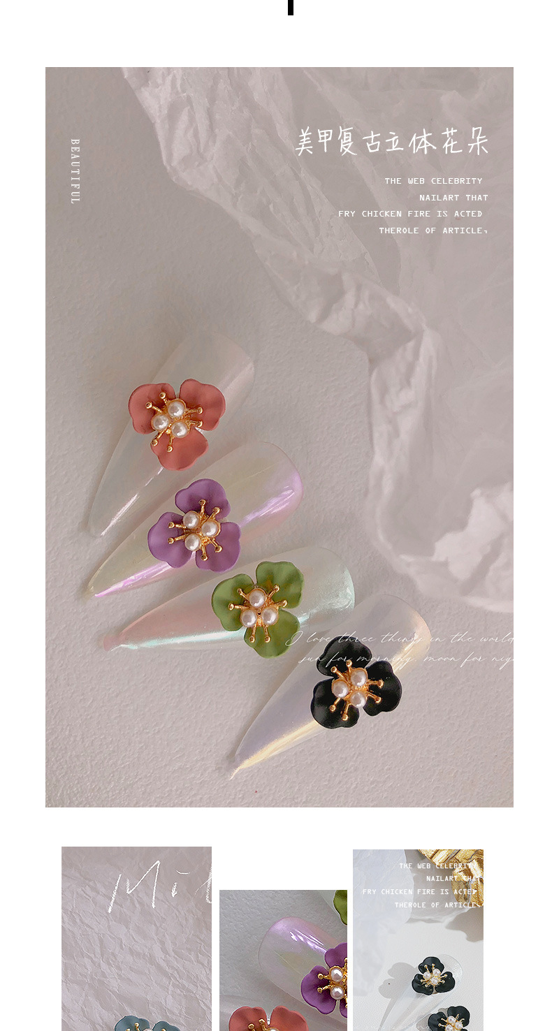 shanilak, a new Japanese-style light luxury retro three-dimensional flower alloy spray-painted pearl nail accessory, is a popular online celebrity pic 2
