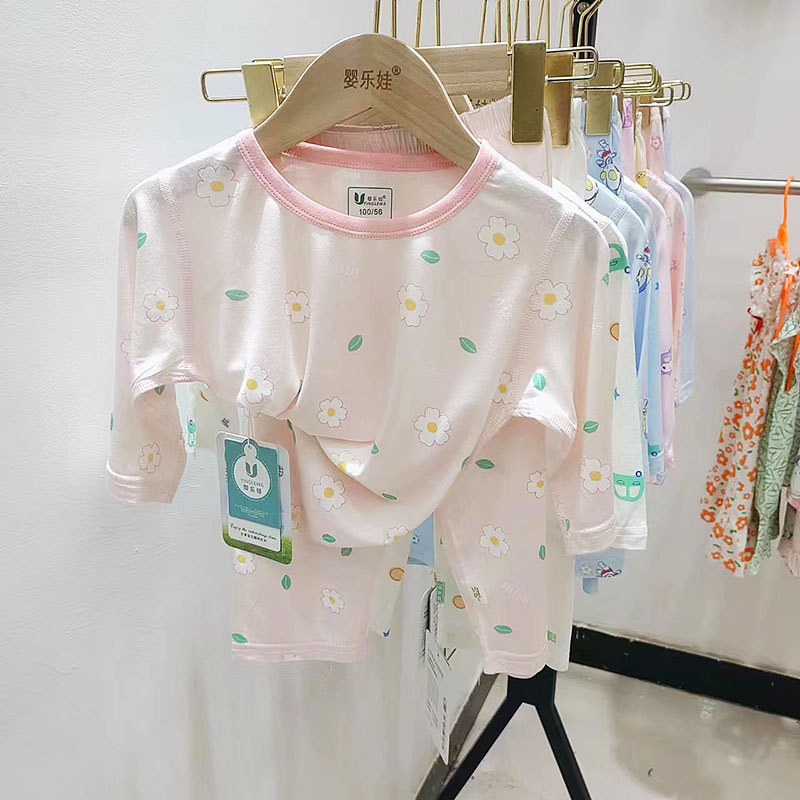 夏季新品小童中童天丝莫代尔空调服儿童七分袖冰爽家居服套装薄款详情8