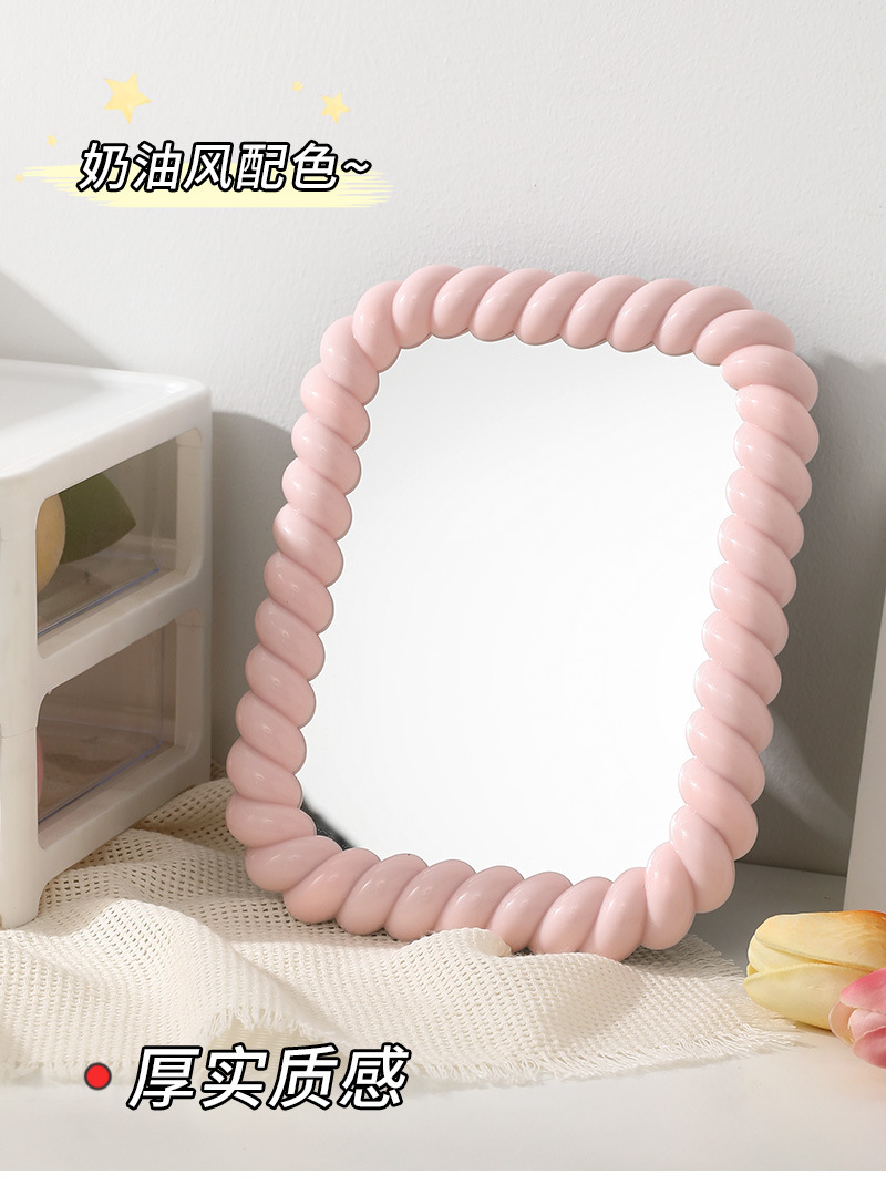 The new desktop makeup mirror for the dormitory is cute, simple and upright. It is a high-definition mirror with a round cream style and a single-sided beauty mirror pic 4
