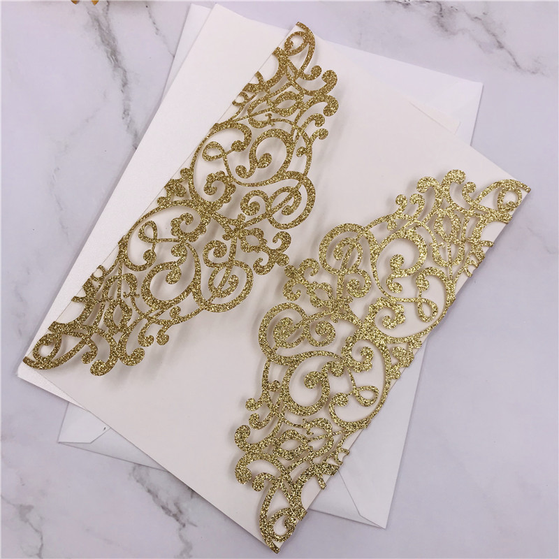 Customized wedding invitations, festival greeting cards and wedding invitations made of multi-color golden scallion powder, super flash material, hollowed-out card paper pic 17