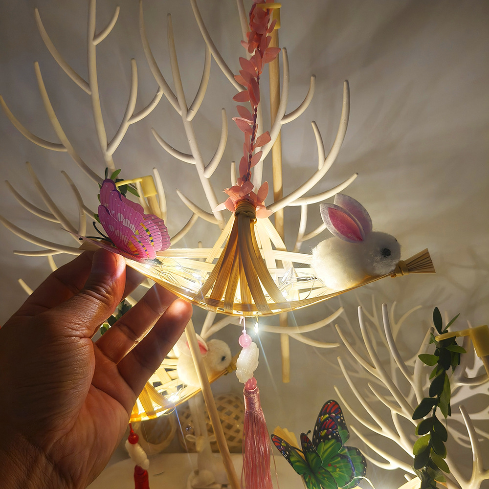 Handmade bamboo mini rabbits, butterflies, small boats, lanterns that light up, hand-held night tour and night market stalls, small lanterns pic 3