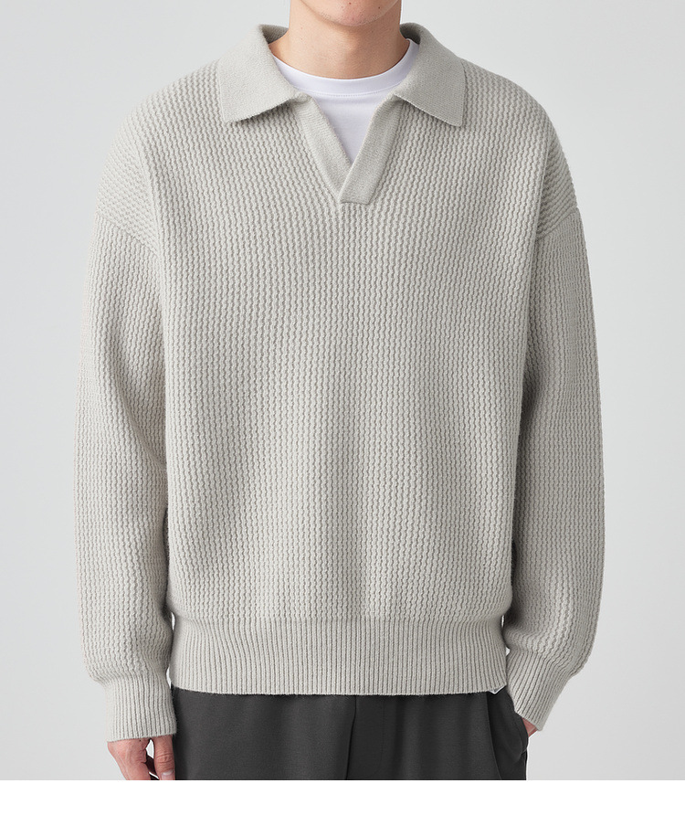 墨麦客开V翻领宽松针织衫男2024冬季款简约纯色休闲男士毛衣20545详情20