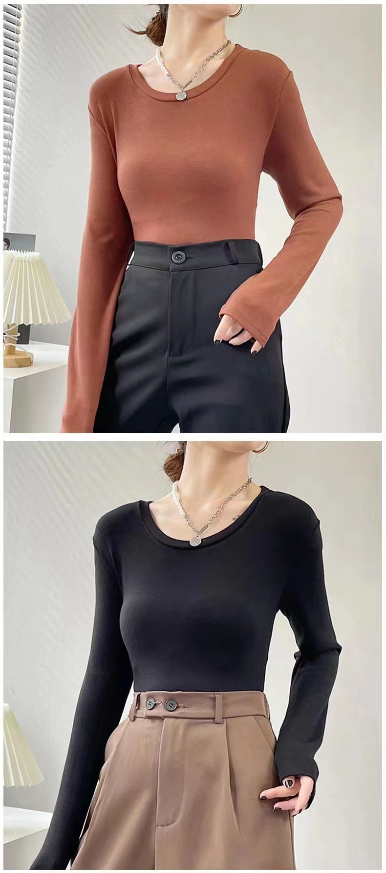 美雅碧羊毛蛋白秋冬保暖发热上衣免烫修身套头长袖女装百搭打底衫详情18