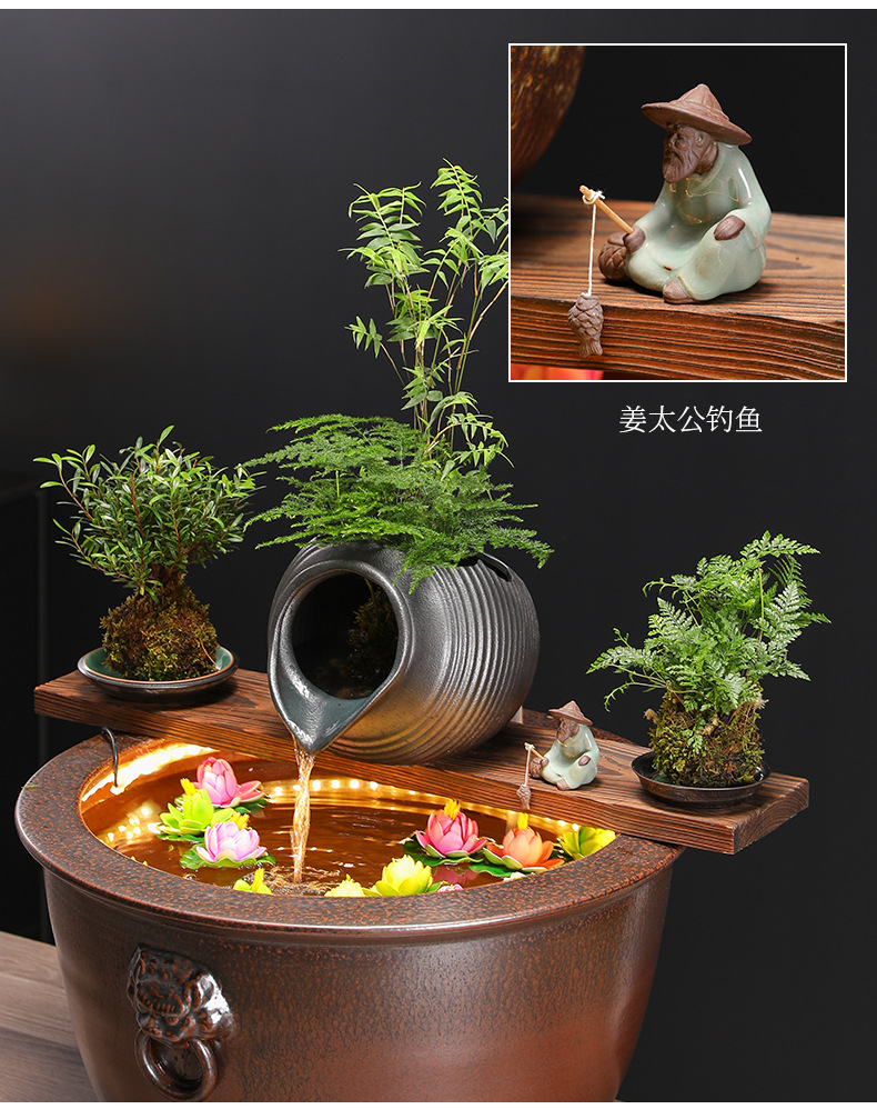 生态缸古法养鱼开口陶瓷罐流水摆件循环过滤配件庭院花园造景diy详情17