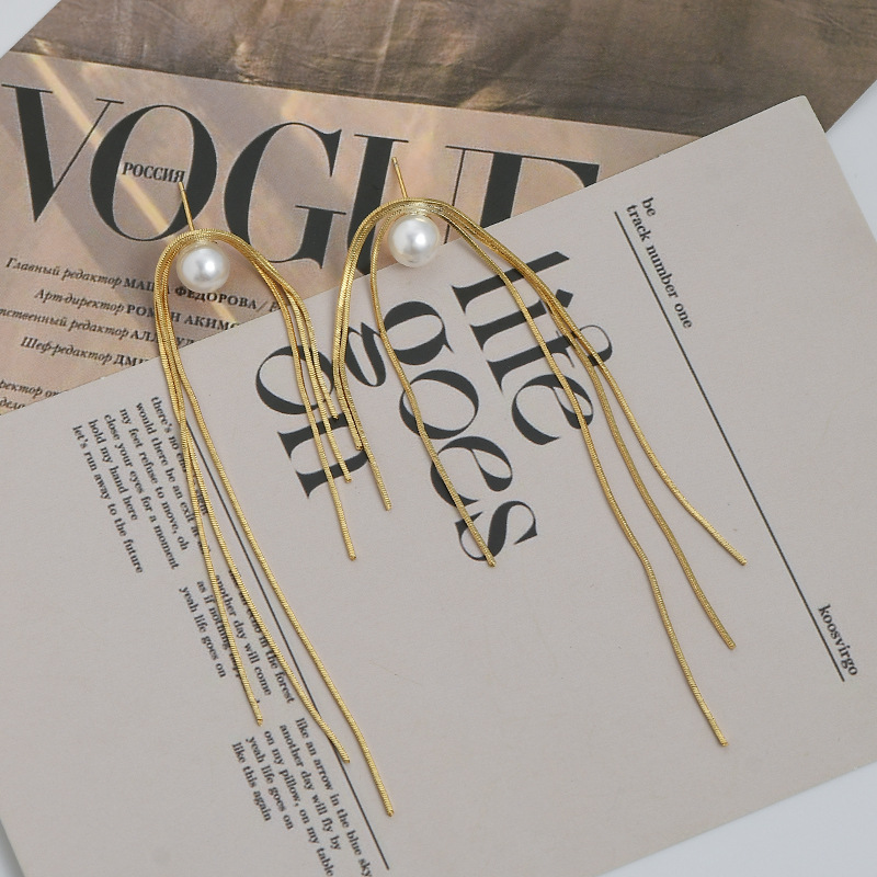 925银针韩版时尚气质耳环女小众设计感珍珠流苏耳饰ins风长款耳钉详情7