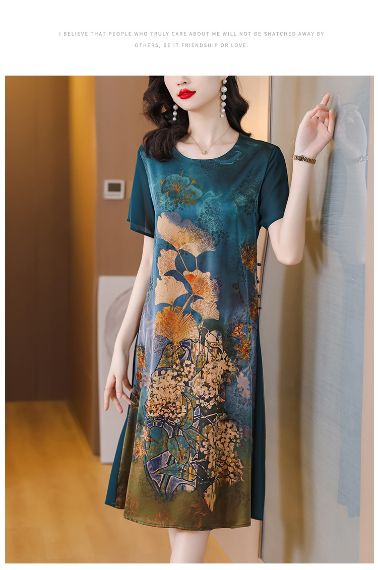 仿真丝连衣裙女夏季新款杭州中老年夏装中年妈妈气质碎花裙子详情13