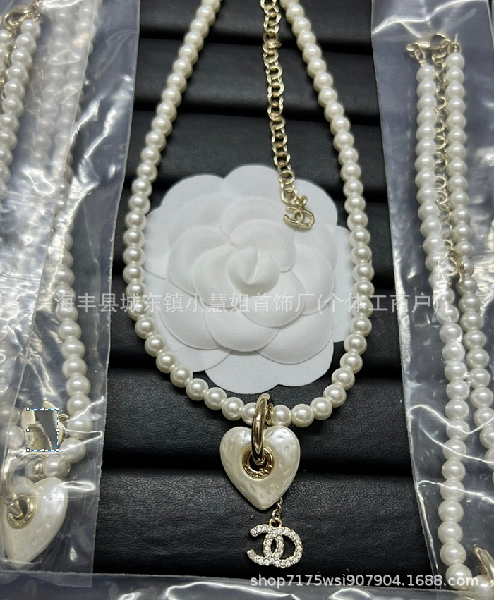 小香项链女新款香奶奶高版本跨锁骨链境复古双C珍珠毛衣链厂家直详情22