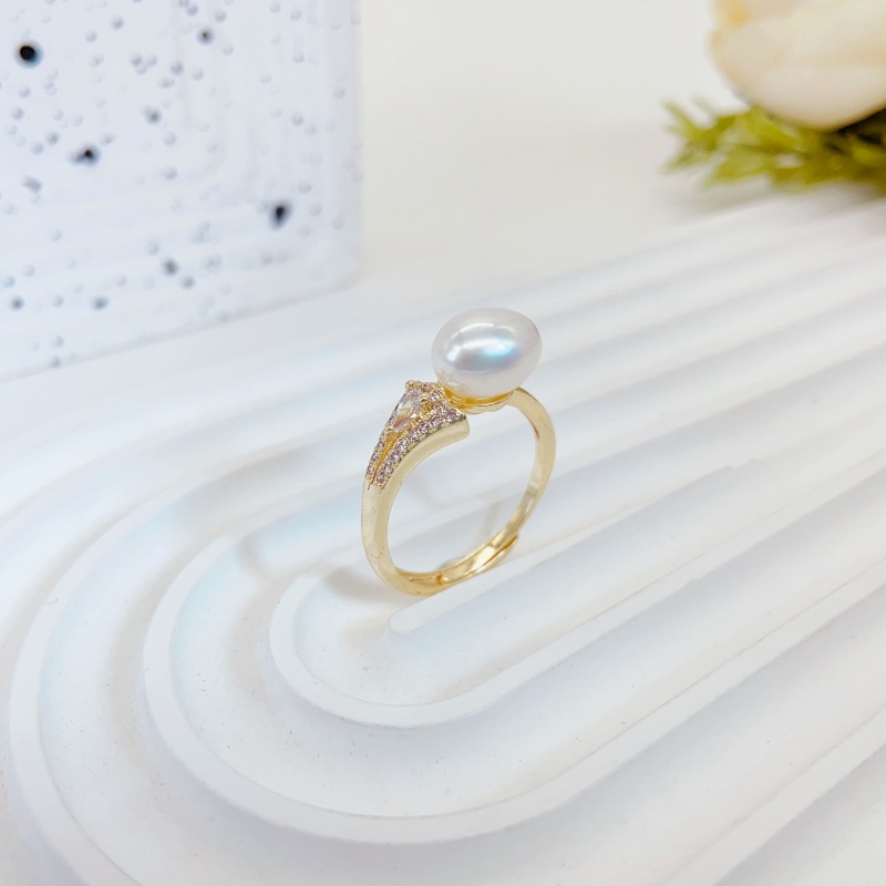 Small light bulb pearl ring, simple and elegant ring, adjustable opening, wholesale decorative ring, high-end ring, jewelry ring pic 1