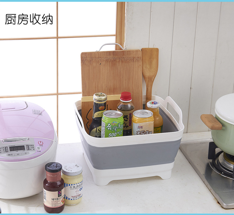 亚马逊电商便携式折叠盆伸缩塑料洗菜盆加厚折叠水槽冰桶洗水果桶详情6