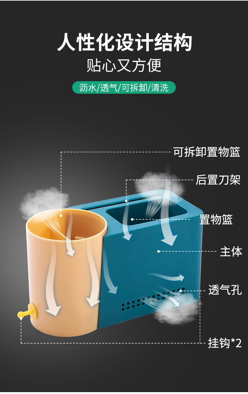 筷子篓置物架筷子笼收纳盒沥水勺子桶家用厨房壁挂式免打孔筷子筒详情3